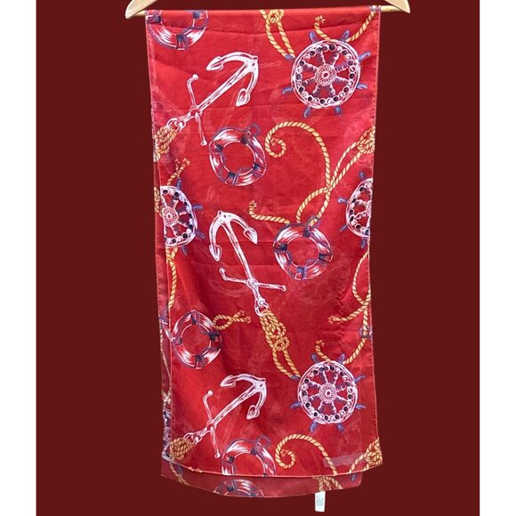 Nautical Themed Red Scarf With Anchors & Ropes Design - Picture 1 of 3